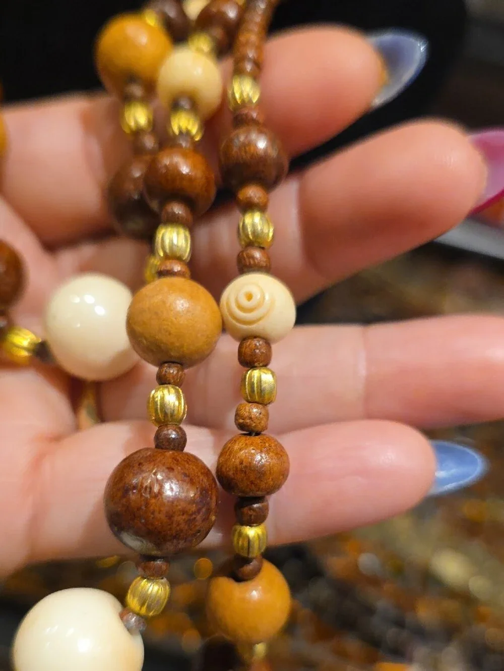 Vintage Brown and Cream Multi-Strand Beaded Necklace